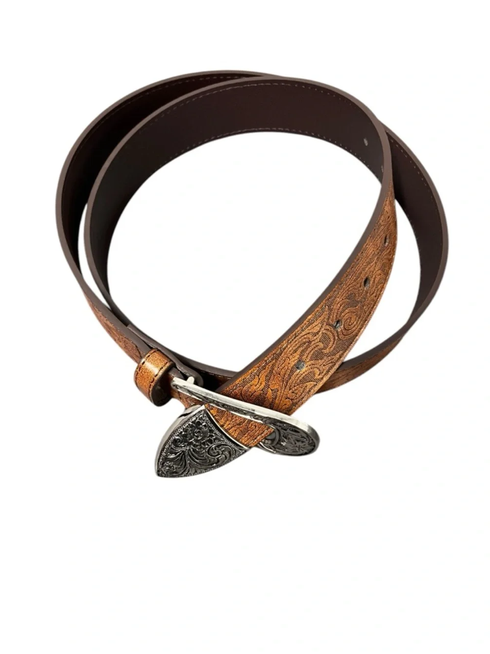 WESTERN Runs Deep Tooled Leather Belt Men’s XL Brown Cowboy Rodeo NWT